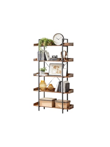 VASAGLE Bücherregal Barnet in Vintagebraun-Schwarz - (B)28 x (H)178 x (T)100 cm