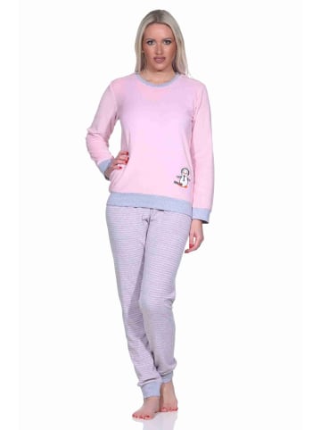 NORMANN Frottee Pyjama langarm Bündchen und Pinguin Stickerei - 71533 in Rosa