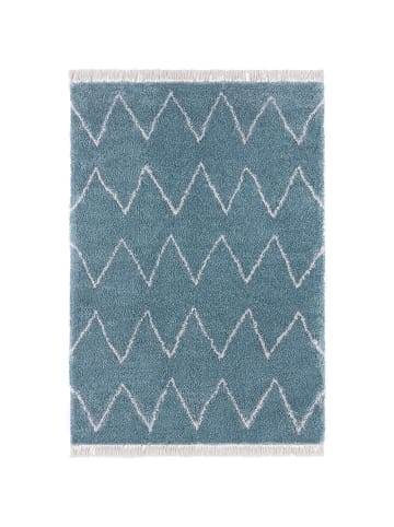 Mint Rugs Hochflor Teppich Fransen Ruby Blau