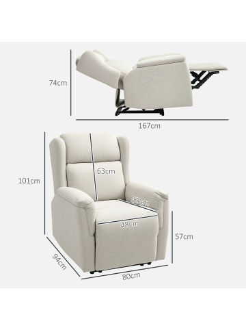 HOMCOM Fernsehsessel mit Liegefunktion in Beige 94L x 80B x 101H cm