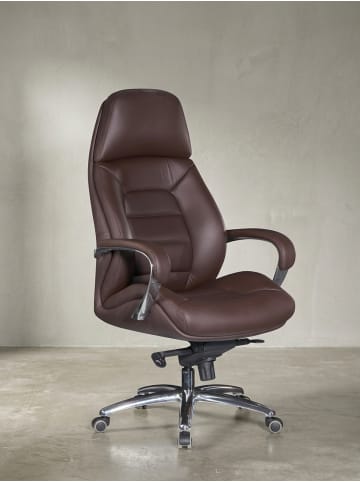 KADIMA DESIGN Chefsessel aus Leder, Multiblockwippmechanik, bis 120 kg Belastbarkeit in Braun