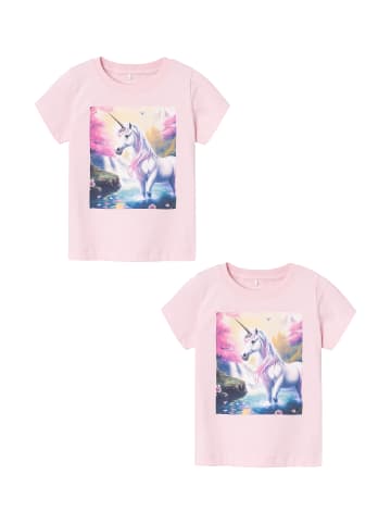name it T-Shirt 2er-Set weiches Kurzarm Kinder Oberteil in Pink-2