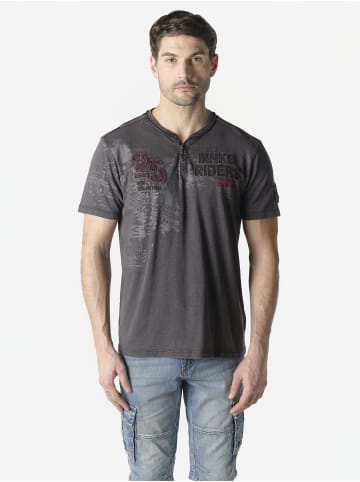 KOROSHI Henley cotton print-emb washed t-shirt in grau