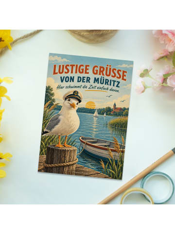 Postkarte Möwe humorvoll Design mit Spruch in Weiß