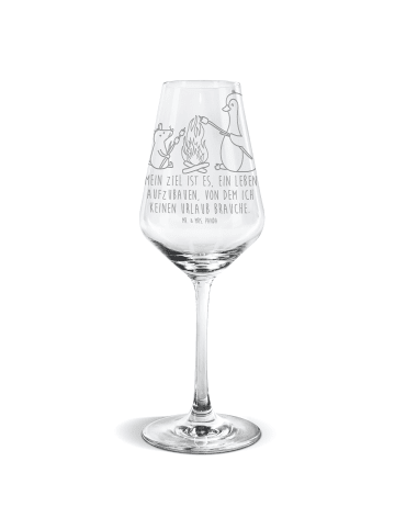 Mr. & Mrs. Panda Weinglas Pinguin Lagerfeuer mit Spruch in Transparent