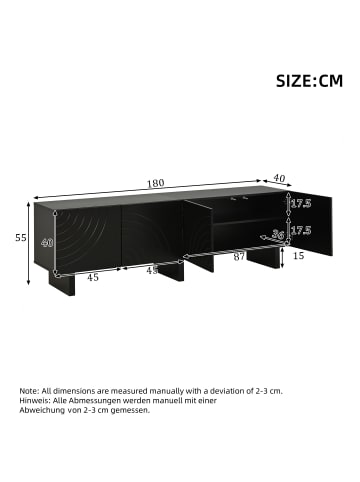 ABRIHOME TV Schrank in Schwarz 180x40x55 cm mit 4 Türen für 75 Zoll Fernseher