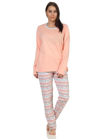 NORMANN Schlafanzug Pyjama langarm Ethnolook - 62754 in apricot