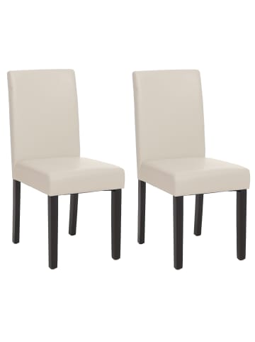MCW 2er-Set Esszimmerstuhl Littau, Kunstleder, weiß, dunkle Beine