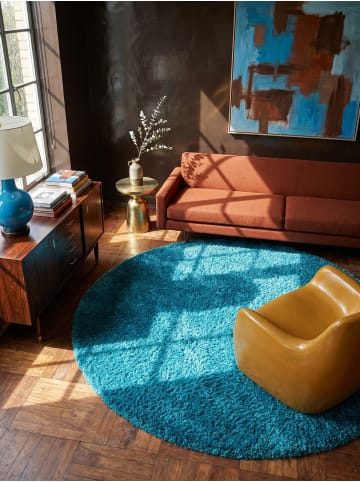 KADIMA DESIGN Teppich Hochflor Shaggy Waschbar Einfarbig RHEIN Strapazierfähig in Türkis