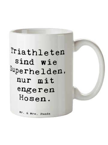 Mr. & Mrs. Panda Kaffeetasse Spruch Triathlon Superheld mit Spruch in Weiß