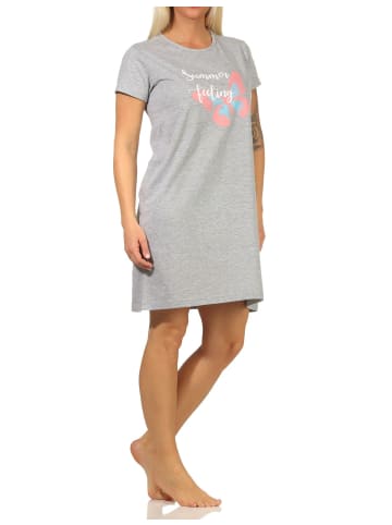 NORMANN Kurzarm Nachthemd Schmetterlings - 66926 in grau