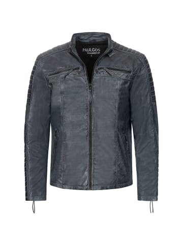 PAULGOS Lederjacke Übergangsjacke Biker Look Echtleder D1 in Grau