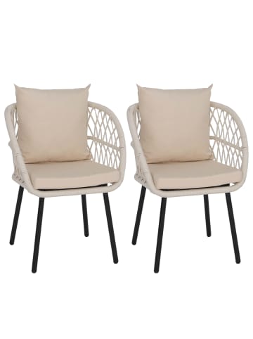MCW 2er-Set Gartenstuhl Q38 Seilgeflecht, Gestell schwarz, Polster creme