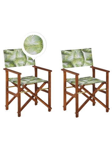 Beliani 2er-Set Gartenstuhl CINE in Dunkler Holzfarbton/Grün/Grau