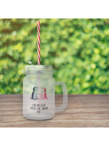 Mr. & Mrs. Panda Trinkglas Mason Jar Axolotl Liebe mit Spruch in Transparent