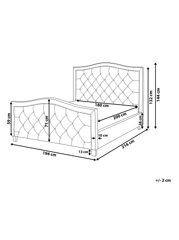 Beliani Doppelbett AUREL in Beige - (W) 194 x (H) 144 x (L) 216 cm