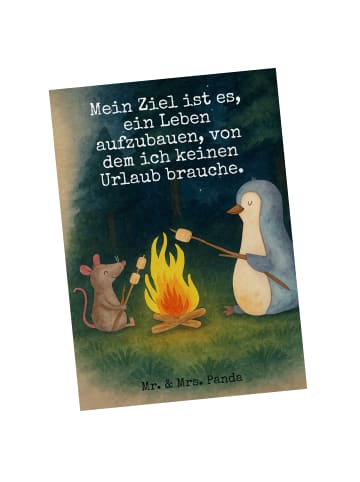 Mr. & Mrs. Panda spruchkarte Pinguin Lagerfeuer Design mit Spruch in Weiß