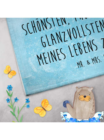 Mr. & Mrs. Panda Gästetuch Rotkehlchen Schlitten mit Spruch in Eisblau