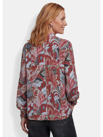 GOLDNER Kurzgröße:  Satin-Schlupfbluse mit Blumendruck in rot / gemustert