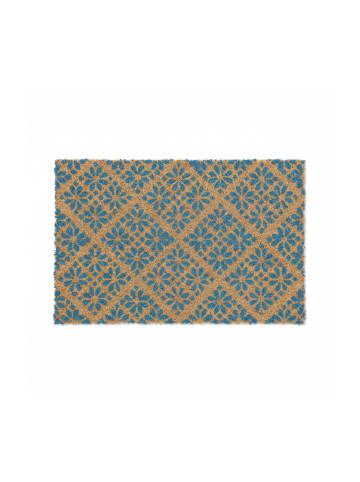relaxdays Fußmatte "Floral" in Blau/ Natur - (B)60 x (T)40 cm
