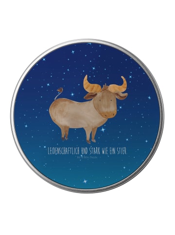 Mr. & Mrs. Panda Keksdose Sternzeichen Stier mit Spruch in Sternenhimmel Blau
