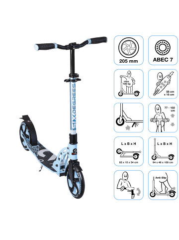 SIX DEGREES Aluminium Scooter 205 mm in pastellblau