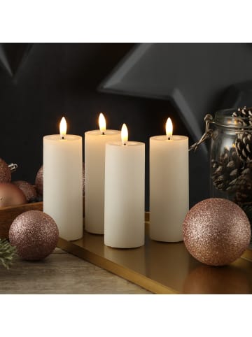 Adilina 4x LED Kerze LINA Echtwachs Rustik-Optik 5x12,5cm in weiß