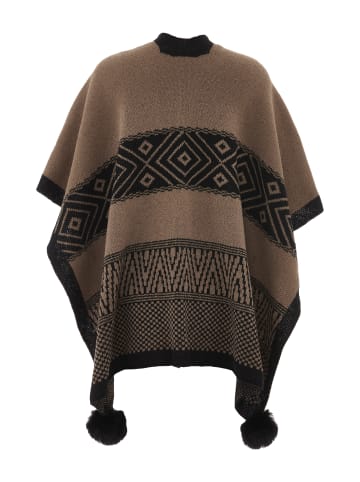 osha Damen Poncho in Beige Schwarz