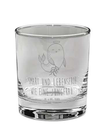 Mr. & Mrs. Panda Wasserglas Sternzeichen Jungfrau mit Spruch in Transparent