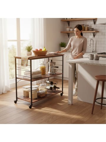 relaxdays Küchenrollwagen in Braun/ Schwarz - (B)80x (H)87 x (T)40 cm