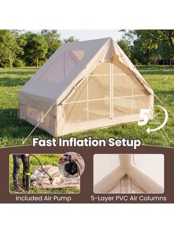 COSTWAY Campingzelt Zelt 4 Personen mit Mesh-Fenstern 295 x 205 x 200 cm in Khaki