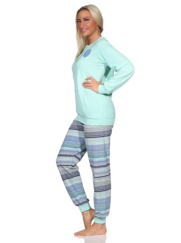 NORMANN Frottee langarm Schlafanzug Pyjama Streifen - 80661 in blau