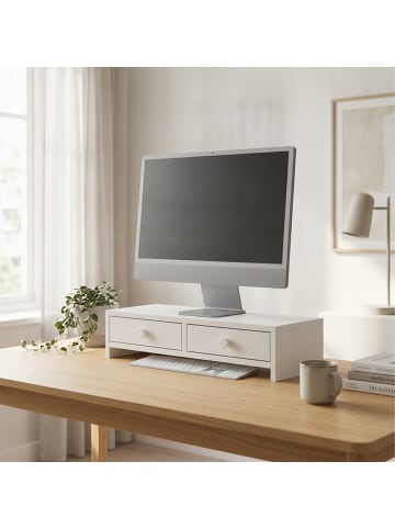 relaxdays Monitorständer in Weiß - (B)47 x (H)12,5 x (T)18 cm
