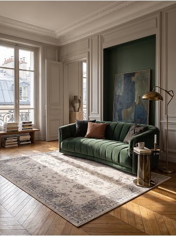 KADIMA DESIGN Kurzflor-Teppich waschbar VERNANTE Rosette Bordüre Wohnzimmer in Beige-Grau