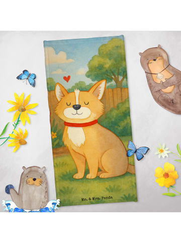 Mr. & Mrs. Panda Badehandtuch Hund Glück Design ohne Spruch in Grau Pastell