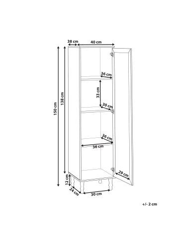 Beliani Vitrine TINGLEDALE in Schwarz/Braun - (W) 40 x (H) 150 x (L) 38 cm