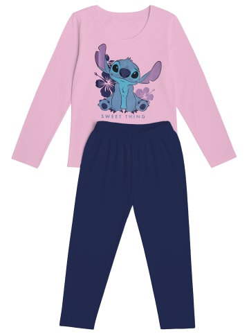 Lilo & Stitch Disney Lilo & Stitch Schlafanzug Pyjama Set Langarm Oberteil in blau/rosa