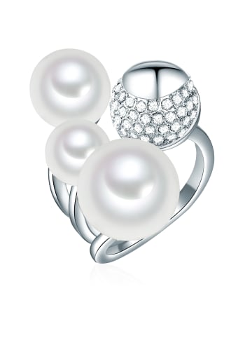 Lulu & Jane Perlen-Ring Messing Glas Muschelkernperle in silber