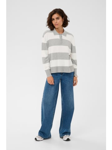 Kaffe Strickpullover KAlizza Baggy fit in Light Grey M/Chalk Wide Stripe