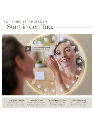 tectake Runder LED Badezimmerspiegel Aurora inklusive Spiegelheizung, weiß