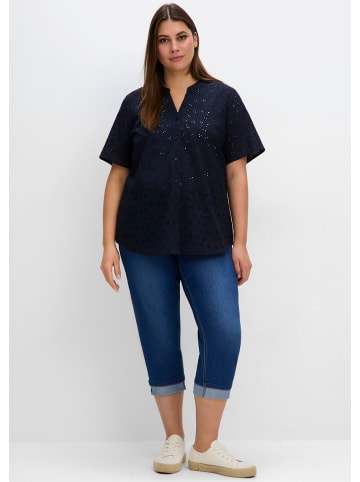 sheego Kurzarm-Bluse in tiefblau
