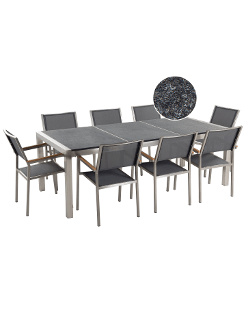 Beliani 9-tlg Gartentisch Set GROSSETO in Grau/Silber