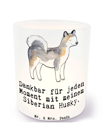 Mr. & Mrs. Panda Glas Windlicht Siberian Husky Moment mit Spruch in Transparent