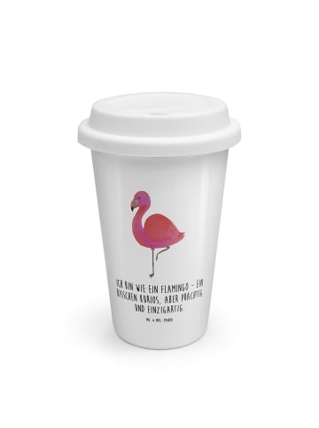 Mr. & Mrs. Panda Thermokaffeebecher Flamingo Classic mit Spruch in Weiß