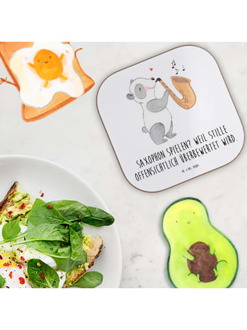 Mr. & Mrs. Panda Untersetzer Glas Saxophon Leidenschaft mit Spruch in Weiß