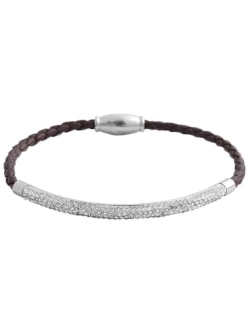 Adeliás Damen Armband – Armreif aus Leder mit Strass Steinchen 19 cm in braun