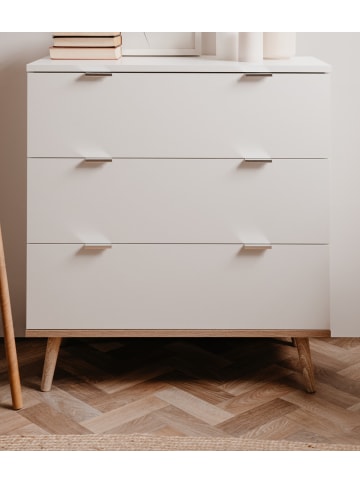 Furn.Design Schubkastenkommode weiß matt, Eiche Sonoma massiv 80 cm, Kommode skandinavisch