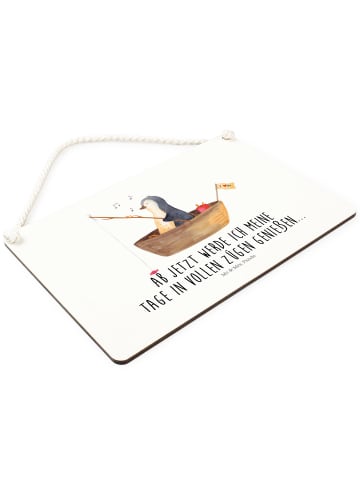 Mr. & Mrs. Panda Schild Pinguin Angelboot mit Spruch in Weiß