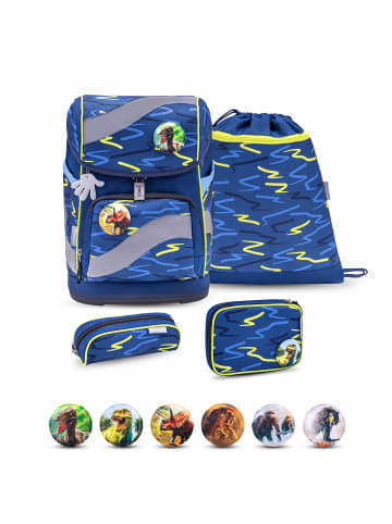 Belmil 5tlg-Set: Schulranzen Set Smarty Sketch Lime Green in Blau H37xL26xT18 cm