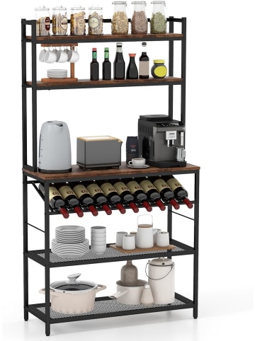 COSTWAY Küchenregal mit Weinhalter 90x35x165cm bis 125kg in Braun
